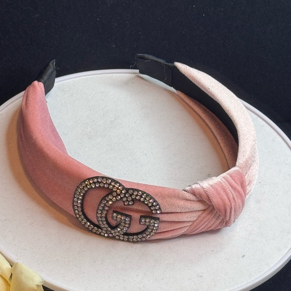 Pink Velvet Rhinestone Headband - Picture 3 of 11